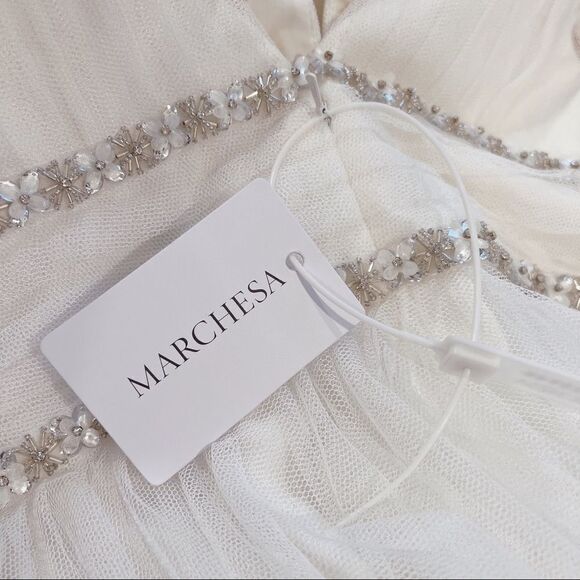Marchesa Notte Jeweled Waist A Line Dress Ivory Size 6 - Picture 11 of 12